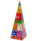 Kapula Südafrikanische große Pyramidenkerze, handbemalt, dekorative Kerze, mehrfarbig, ethnisches Design, 9 x 25 cm, Fair Trade
