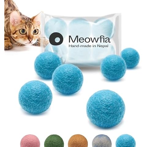 MEOWFIA Wool Ball Toys - 6-Pack of Safe for Cats and Small Dogs Balls - 1.5 Inch Felted Wool Cat Toy and Dog Toy - Perfect with Cat Cave - Silent - Mini Tennis Balls - (1,5in/Aquamarine) Cover