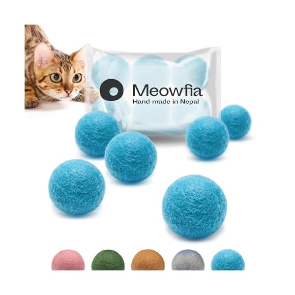 MEOWFIA Wollball Spielzeuge - Bälle 6er-Set, sicher für Katzen und kleine Hunde - 4cm und 6cm Filzwolle Spielzeug für Hund und Katze - 4cm
