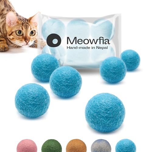 MEOWFIA Wool Ball Toys - 6-Pack of Safe for Cats and Small Dogs Balls - 1.5 Inch...