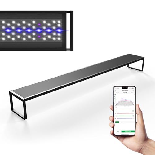 MagTool Brite Series Auto Aquarium LED Light with App-Controlled RGB+W LEDs, ADA Style Extendable Bracket, Supports Custom Sunrise/Sunset Colors in Manual/Auto/Custom Modes (Brite 90)