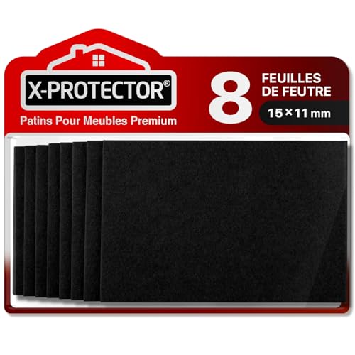 Patins en Feutre Auto-Adhésifs 8 PCS 15 x 11 cm X-Protector - Patins pour Meubles Noir - Patin Meuble Premium
