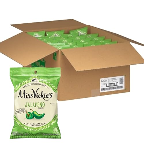 Miss Vickie’s Jalapeño Kettle Cooked Potato Chips, Extra Crunchy Snack Pack, 24 Count 1.875oz Bags, All-Natural, No MSG, Bold Spicy Flavor - Larger Size