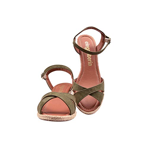 Sandália Feminina Salto Anabela Tiras Verde Eleganteria Tamanho:36;Cor:Verde