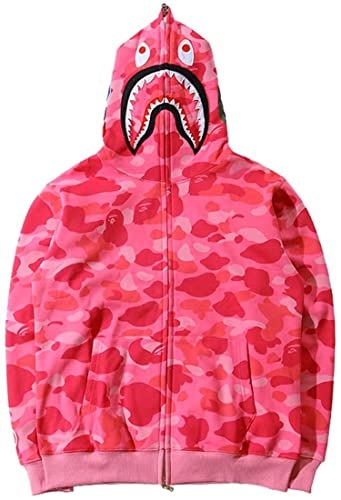 NIUVOO Camisola com capuz para homem, design de camuflagem, com estampado de tubarão, de manga comprida, para homens e adolescentes, ROSA, Unissexo médio