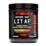 BEYOND RAW LIT Advanced Pre Workout Formula, for Energy, Focus, Endurance, Pumps, with 300mg Rapid and Targeted Release Caffeine, Creatine, Betaine, Beta Alanine, Taurine, 20 Servings