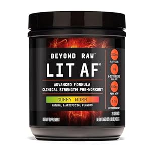 BEYOND RAW LIT Advanced Pre Workout Formula, for Energy, Focus, Endurance, Pumps, with 300mg Rapid and Targeted Release Caffeine, Creatine, Betaine, Beta Alanine, Taurine, 20 Servings
