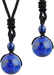 mookaitedecor Healing Crystal Round Stone Bead Pendant,Semi Precious Gemstone Necklace Adjustable for Men Women