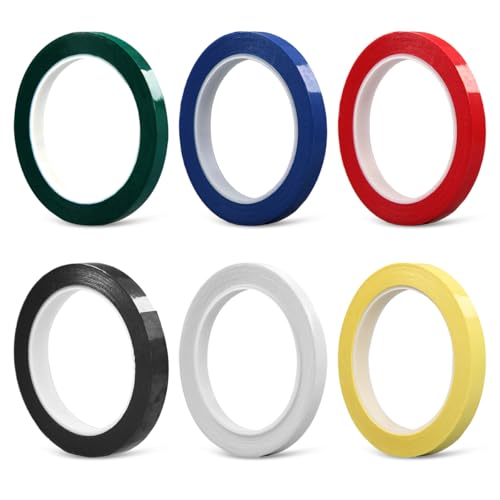 6 Rollen Whiteboard Klebeband, 5 mm x 66 m, PET Grafisches Whiteboard-Klebeband, 6 Farben Sortiert, Whiteboard Art Tape, Pinstripe Tape, für DIY-Basteln, Grafische Diagramme, Dekoration, Markieren