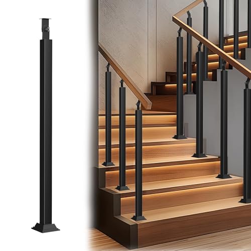 33.5" Black Wrought Iron Deck Balusters - Hollow Single Knuckle Staircase Railing - 1 Pack Satin Finish for Outdoor Stair Modifications & Porch Decor