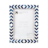Handicrafts Home Blue White Chevron Picture Frames - Mosaic Moroccan Pattern Bone Inlay Handmade - Premium Quality Pine MDF Wood Back with 2mm Ultra Transparent Acrylic Plexiglass - Hang or Sit 5x7