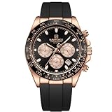 NAVIFORCE Orologi da uomo, cronografo da uomo d'affari, lunetta tachimetrica, cinturino in silicone, display della data, impermeabile 3 ATM, regalo, oro rosa + nero + nero