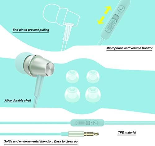 Bulees Earphones for Kids Children, Soft In-Ear Headphones wired with Mic and Volume Control, Cute Small Earbuds for iPhone 6/6s, Android Smartphones, MP3 Players (Blue)