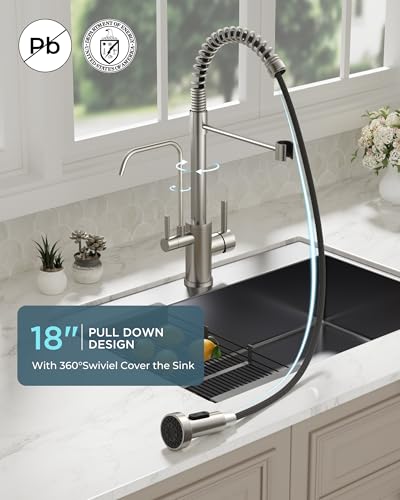 Image of FORIOUS Kitchen Faucet with Purfied Water Filter, 2 in 1 Commercial Stainless Steel Pull Down Sink Faucet and Drinking Water Faucet 2 Handle for Pot Filler Kitchen Sink Farmhouse Bar, Brushed Nickel