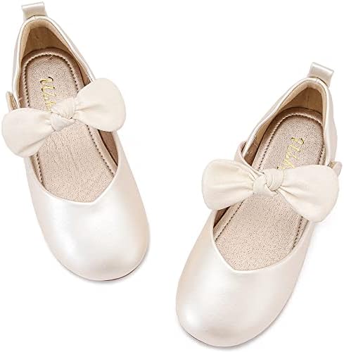 Walofou Champagne Girls Mary Jane Shoes Size 9 6 Yr Prom Ballet Flats Shoes Girls Princess Dress Shoes 3T Dress School Ballerina Wedding Party Flat Shoes for Girls 3 Year Old Cute (PU-Champagne 9)