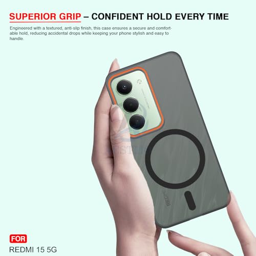 Image of AESTMO Redmi 15 5G Back Cover | Slim Hard Shell | Matte Frosted Hard Back Translucent Back Cover for Redmi 15 5G (Compatible with MagSafe Accessories) (Black)