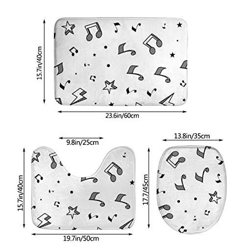 DIRYKILP Badematte + Konturmatte + Toilettendeckelbezug, Süße Musiknote 3 Stück Badematte Set, mit rutschfester Klebeunterseite – Bild 3