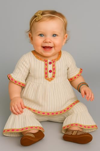 Image of A.T.U.N. (ALL THINGS UBER NICE) Baby Girls Cotton Kurti and Sharara Set | Soft & Breathable Traditional Stylish Clothing Set for Kids