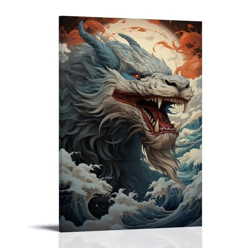 Toile murale encadrée dragon de ferme grand tableau décoration maison campagne
