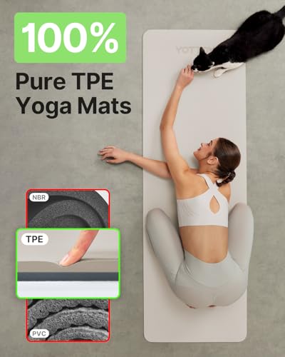 Image of Yoga Mat,Non-Slip TPE Exercise Mat(1 /4 Inch) for Pilates, Fitness & Barefoot Workouts, Home Gym Studio with Strap & Bag