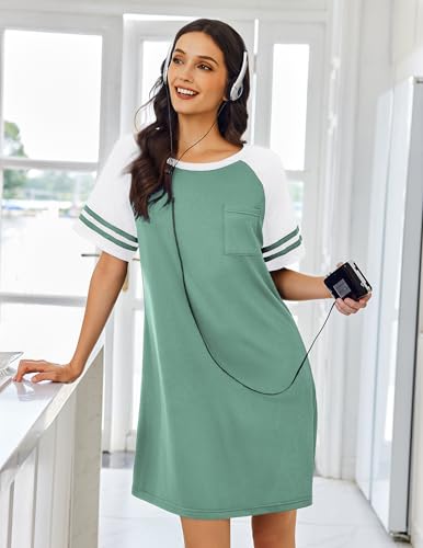 Image of Ekouaer Nightgowns for Women Color Block Sleep Shirt Short Sleeve Sleepwear