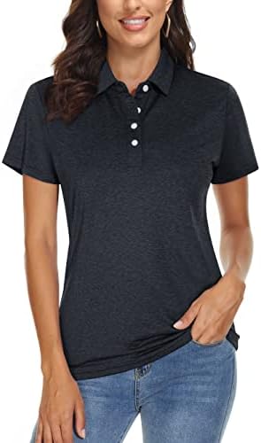 TACVASEN Women's Polo Shirts Short Sleeve Shirt Quick Dry Golf Shirt 4-Button Lightweight Tops Sports Tennis, Black, L