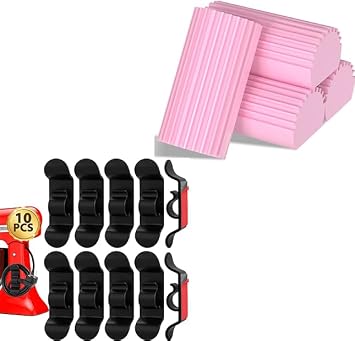 Jeymei 10Pcs Black Cord Organizer for Kitchen Appliances & 4-Pack Damp Clean Duster Sponge Pink