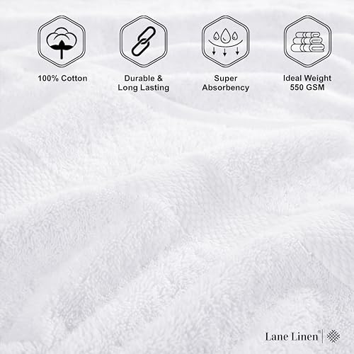 Lane Linen HSCP6PCTWL-WHT_N White Bath Towels For Bathroom Set-100% Cotton 6 Pc Bathroom Towels thumb #5