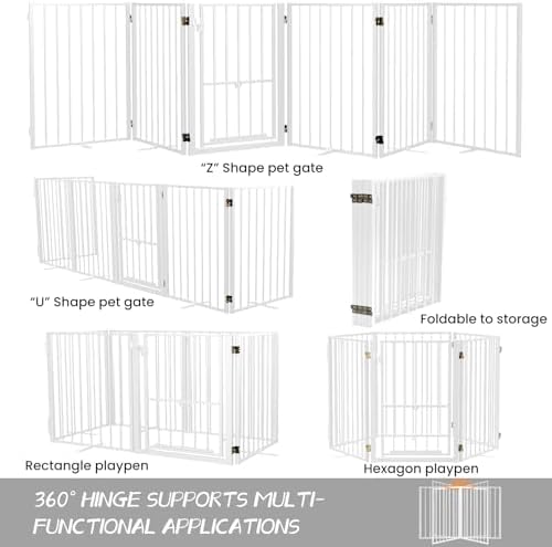 Metal Freestanding Dog Gate with Cat Door for Outdoor & Indoor,34" Tall Foldable Pet Fence,160" Extra Wide Dog Gate for RV Camping,Stairs,Hallways,Doorways,Deck,Yard,with 7PCS Support(8 Panels,White) — 사진 5