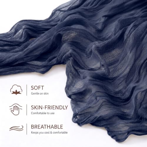 6 Pack Navy Blue Cheesecloth Table Runner 17x108 Inch Semi Sheer Boho Gauze Cheese Cloth Table Runners for Party Wedding Sheer Runners for Baby Bridal Shower by CORTLINJY - Used condition - Image 4