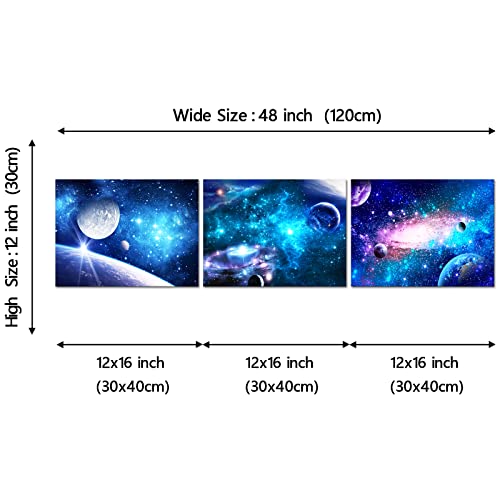Yeilnm Outer Space Canvas Wall Art Planet Earth Picture Painting Prints Blue Astronomy Galaxy Artwork For Wall Decor Bedroom Nursery Decoration 3 Pieces Abstract Art Home Living Room Bathroom Stretched Ready To Hang #TOP6