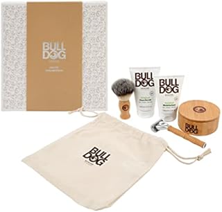 BULLDOG Skincare - Shave Collection, Gift Set for Men (x1 Original Bamboo Razor, x1 Moisturiser 100ml, x1 Face Scrub 125ml, x1 Shave Brush & Bowl)