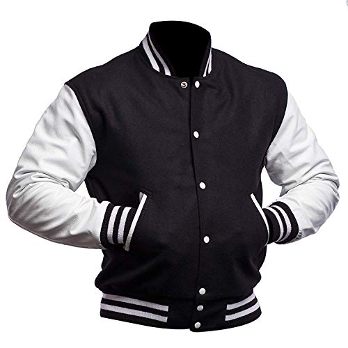 Image of Mens Letterman Black Varsity Jacket - Black School Teen College Bomber Jacket