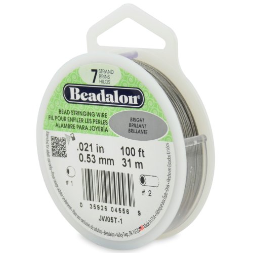 7 Strand Stainless Steel Bead Stringing Wire, .021 in / 0.53 mm, Bright, 100 ft / 31 m
