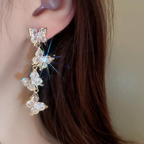 Sither Long Butterfly Crystal Earrings for Women Dangling Gold Butterfly Earrings Fashion Jewelry for Halloween Party Christmas Gift2