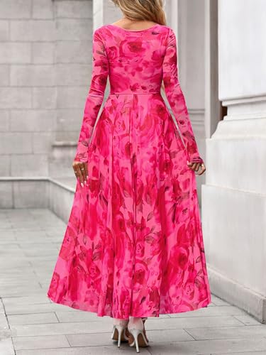 BTFBM Women Maxi Dress Fall 2025 Fashion Elegant Long Sleeve Square Neck Floral Print Party Club Wedding Guest Dresses
