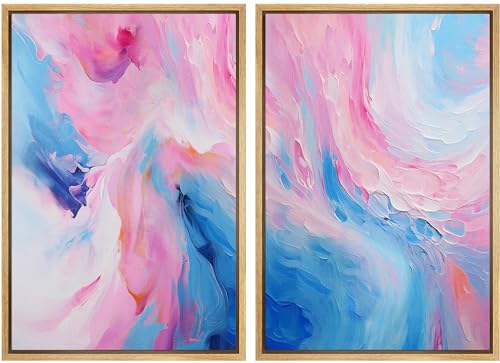 SIGNLEADER Framed Canvas Print Wall Art Set Serene Pink and Blue Swirls Calming Abstract Illustrations Modern Relax/Calm Multicolor for Living Room, Bedroom, Office - 24"" x36 x2 NATURAL