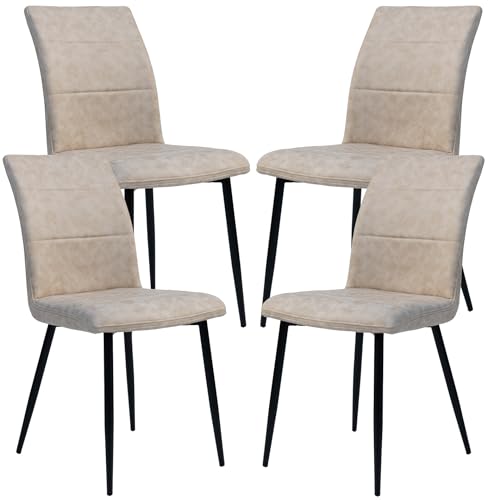Lot de 4 chaises de salle à manger, aspect cuir, modernes et confortables, avec face avant matelassée, dossier incurvé pour plus de confort d'assise, couleur : taupe,...