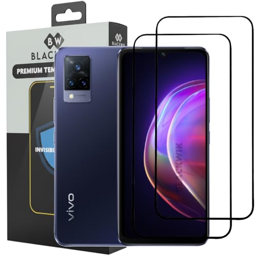 Image of Blackwik Tempered Glass Screen Protector for Vivo V20 / Vivo V21 with Edge-To-Edge Protector Coverage | Easy Installation Kit (Black) (Pack Of 2)