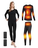 Picture of Windpost Women's Heated Thermal Underwear set, USB Women's Electric Thermal Long Underwear set, Snow Leggings for Women (Black, XXL)