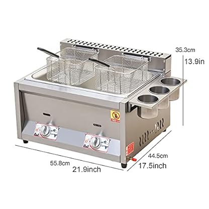 Kommerzielle Gasfritteuse auf der Arbeitsplatte, 20-Liter-Fritteuse mit großem Fassungsvermögen, freistehende Temperaturregelung, für Chips, Donuts und Fisch, leicht zu reinigen – Bild 7