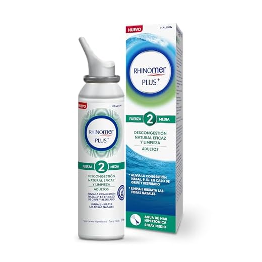 Rhinomer Plus, Fuerza 2, Spray Nasal de Agua de Mar Hipertónica, Descongestión Natural Eficaz y Limpieza, Fuerza Media, Para Adultos y Niños +6 Años, 125 ml
