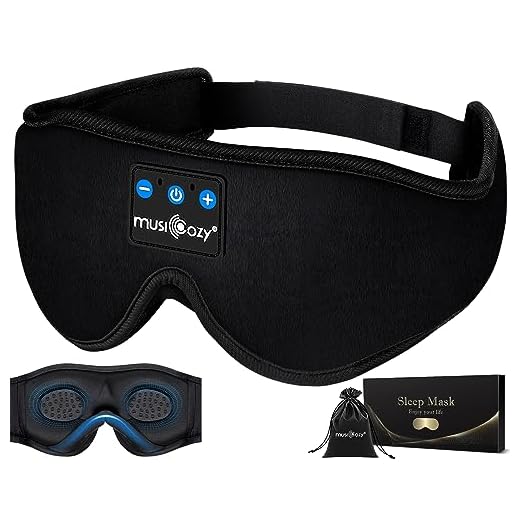 MUSICOZY Sleep Headphones Bluetooth Sleep Mask 3D Wireless Music Sleeping Headphones Headband Eye Mask Sleep Earbuds for Side Sleepers Men Women with Speakers Cool Tech Gadgets
