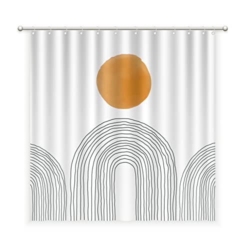 Chiinvent Boho Shower Curtain Modern Minimalist Shower Curtain Mid-Century Sun Arches Abstract Design Aztec Southwest Artwork Boho Bathroom Bathtub Decor Waterproof Fabric With 12 Hooks, 72X72 Inches #TOP24