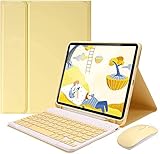 AnMengXinLing Keyboard Case for iPad 11th(A16)/iPad 10th Generation 2022 with Mouse Detachable Wireless Bluetooth Keyboard Pencil Holder Slim Leather Cover for iPad11/iPad10, Yellow