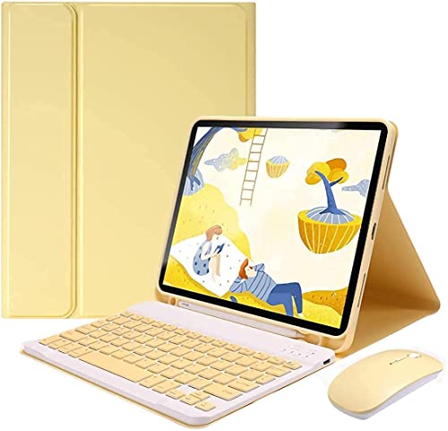 PboyiqiS Keyboard Case for iPad 11th(A16)/iPad 10th Generation 2022 with Mouse Detachable Wireless Bluetooth Keyboard Pencil Holder Slim Leather Cover for iPad11/iPad10, (Yellow)