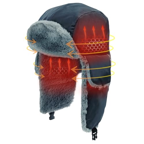 MZQLN Heated Trapper Hat 24.8 Inch Electric Winter Heated Hat with Rechargeable Battery for Men Women Navy Blue