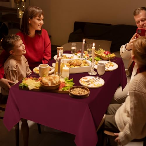 Image of sancua 6 Pack Burgundy Tablecloth 60 x 102 Inch, Rectangle Table Cloth for 6 Feet Tables - Stain and Wrinkle Resistant Washable Polyester Table Cover for Dining Tables, Buffet Parties and Camping