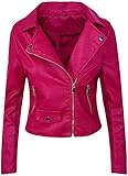 Watrpro Herbst Damen Motorrad Lederjacke Kurze Art Schlanke Weibliche Beiläufige PU Lederjacke Oberbekleidung Fuchsia M