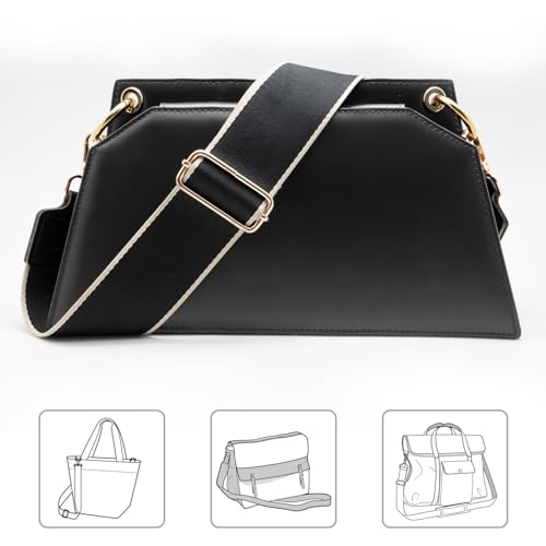 Muteffcase Purse Strap 2”, Wide Replacement Crossbody Bag Straps for Purses, Shoulder Canvas Handbag Strap (2\" Black/Gold Buckle)